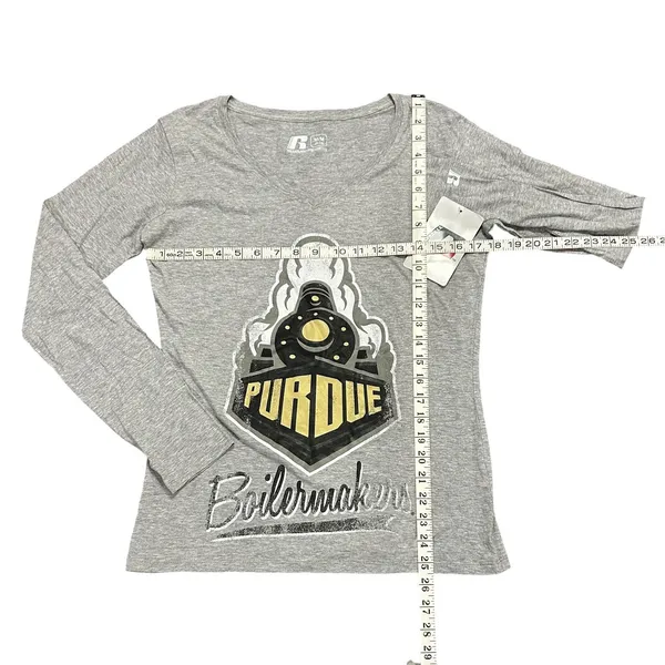 Purdue Boilermakers Long Sleeve V-Neck Graphic Tee Gray College Game Day NCAA - Image 2