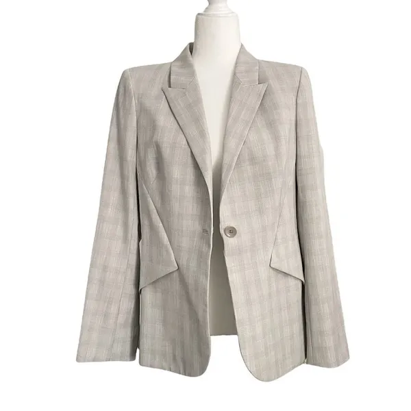 Elie Tahari Allegra Micro-Plaid One Button Jacket Blazer Gray Size 12 NWT - Image 5