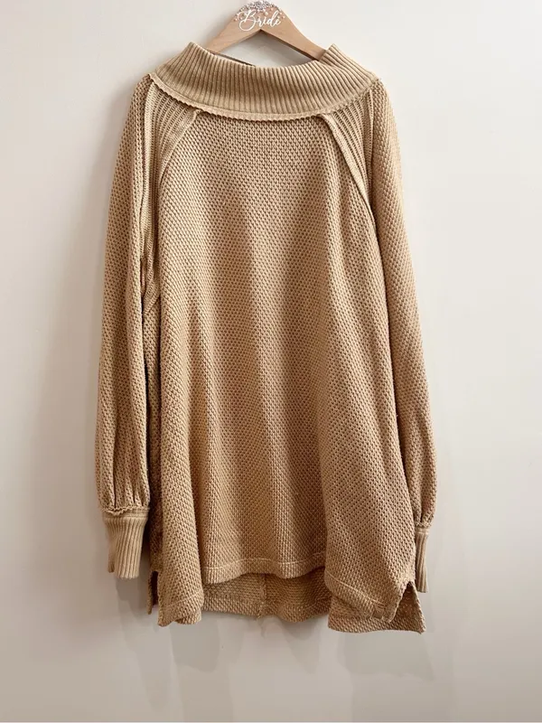 Free People We The Free She's A Keeper Thermal Knit Tunic Top Winter Wheat M - Image 3