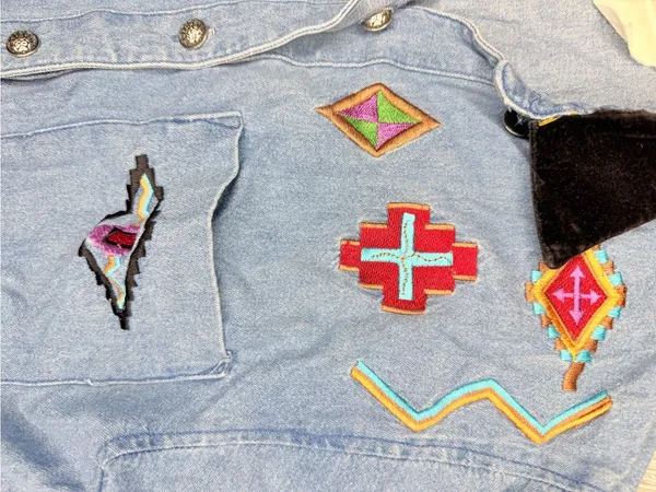 Vintage panhandler slim blue jean denim embroidered western button shirt lg - Image 2
