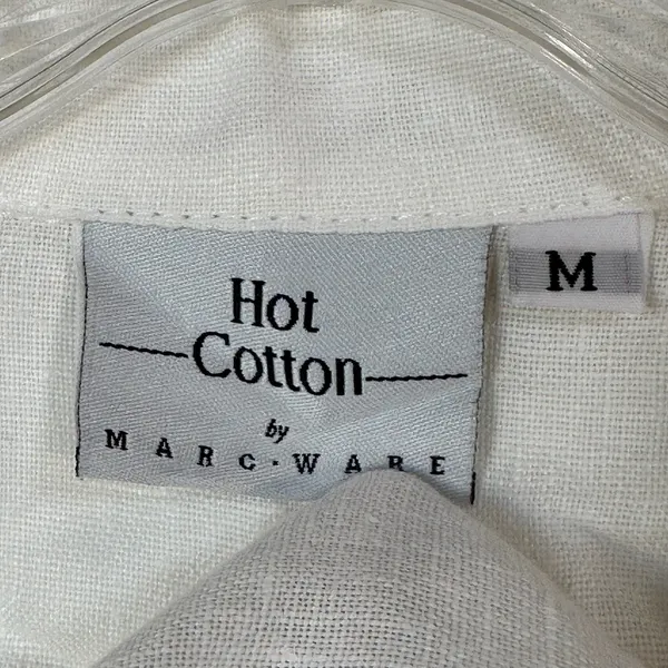 Hot Cotton by‎ Marc Ware White Linen Button Down 3/4 Roll Tab Sleeve Shirt M - Image 3