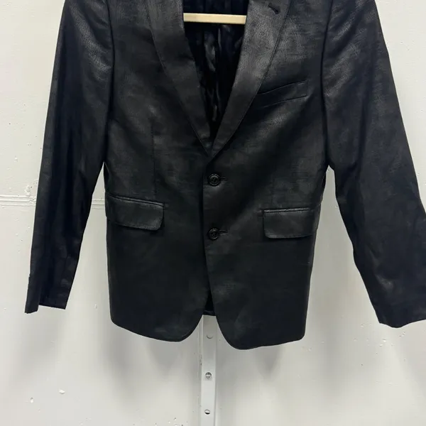 DKNY Black Faux Leather Textured Blazer Jacket Womens Size 10R Two Button Career - Image 5