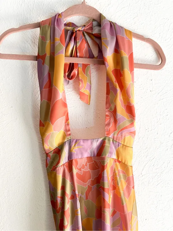 NWT Runaway The Label Mindy Midi Dress Sage Floral Halter Satin Small - Image 4