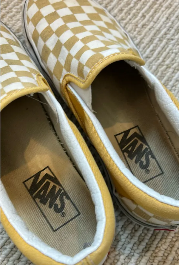 Gold and White Checkerboard Vans Slip Ons Women’s 7 - Image 6