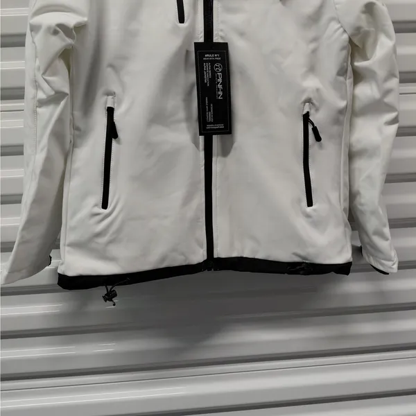 PinFin Womens Hooded Windbreaker Jacket Sz Medium White Outdoor Hiking Rain Coat - Image 3