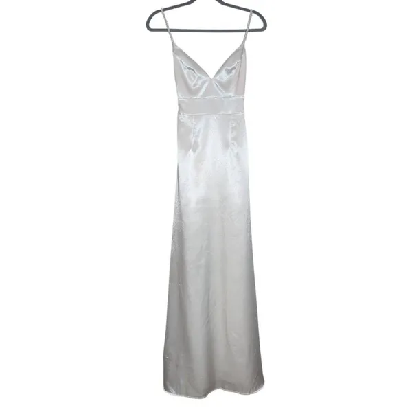 Lulus White Satin Wedding Dress with Pearl Straps NWT Size XS - Image 2