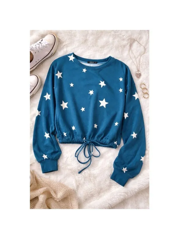 Cure Blue & White Star Print Tie-Front Top – Size Medium - Image 2