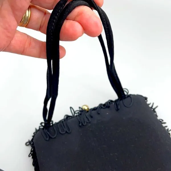 Vintage Black satin fringe bag. - Image 4