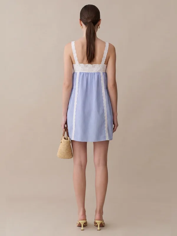 NWT Few Moda Florence Mini Dress size Small S blue stripe lace white - Image 3