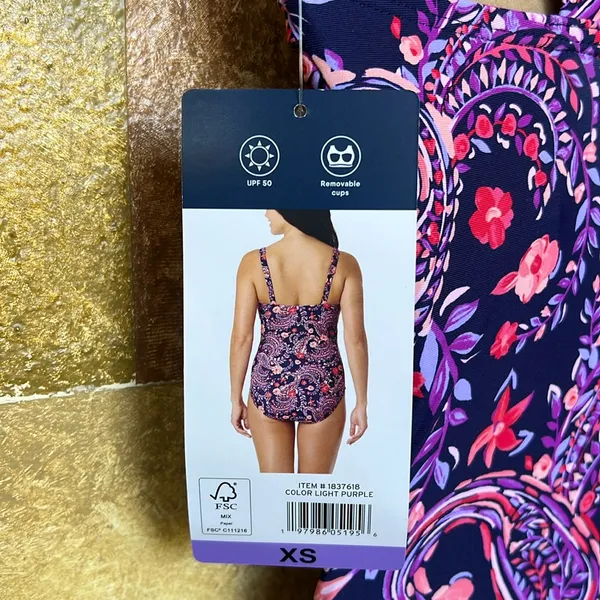 NEW Lands’ End Paisley Floral One Piece UPF 50 Adjustable Straps Swimsuit, XS - Image 11