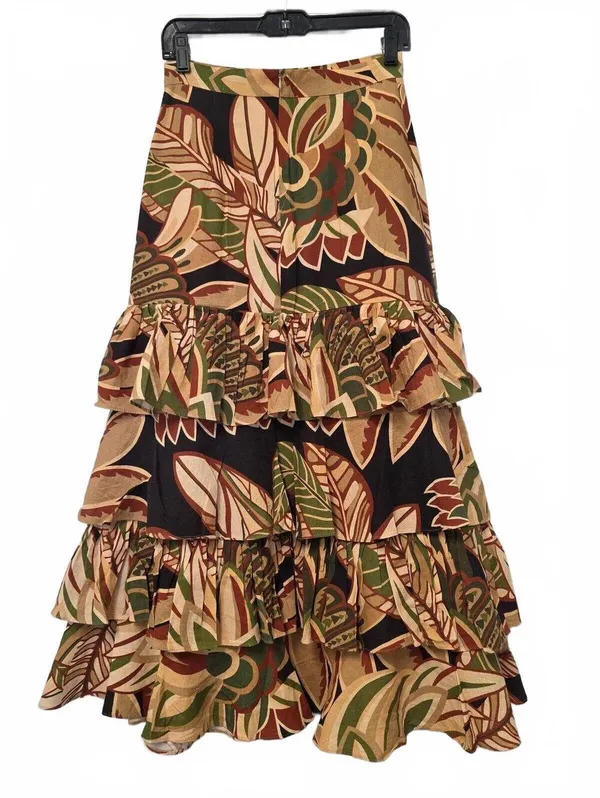 Zara Womens tropical leaf linen blend tiered ruffle skirt Small Hawaiian Beach - Image 5
