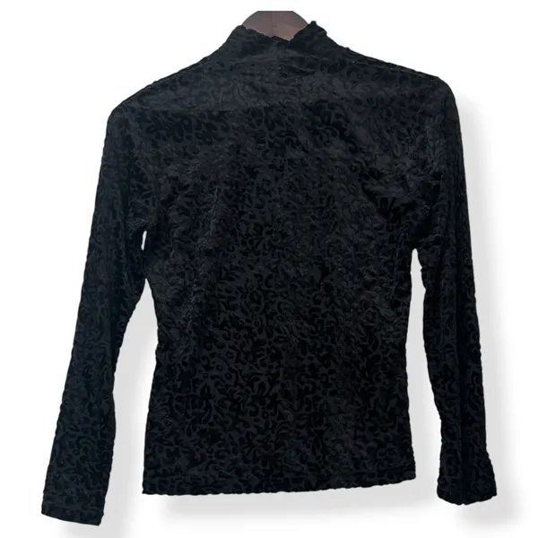 Vtg Frazier Lawrence Mock Neck‎ Top Burnout Velvet Black Gothic Women Size M - Image 3