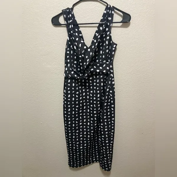ASOS Black and White Polka Dot Off-Shoulder Midi Dress With Slit Size 8 - Image 3