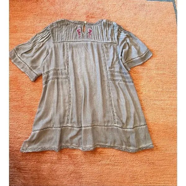 POL Embroidered Tunic Top Size L Boho Sheer Mini Dress Rayon - Image 10
