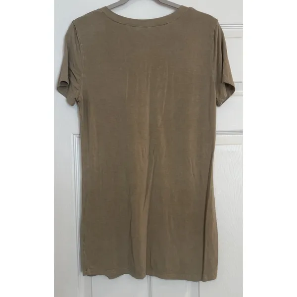 Anthropologie POL Distressed‎ V-Neck Tee Sz LG Tan Stretchy Long Lightweight - Image 2