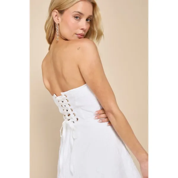 NWT Lulus Womens Size Large Floral Jacquard Strapless Lace-Up Mini Dress NEW - Image 3