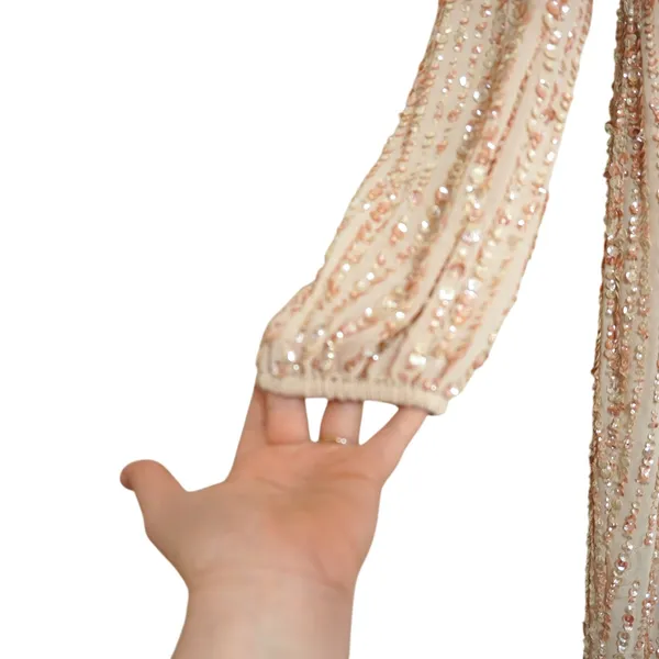 Mac Duggal Pink Nude Sequin V-Neck Long‎ Sleeve Midi Dress Size 10 NWT Formal - Image 4