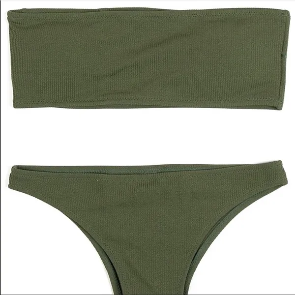 Womens Ribbed Bikini Bottoms Army Green - Image 3