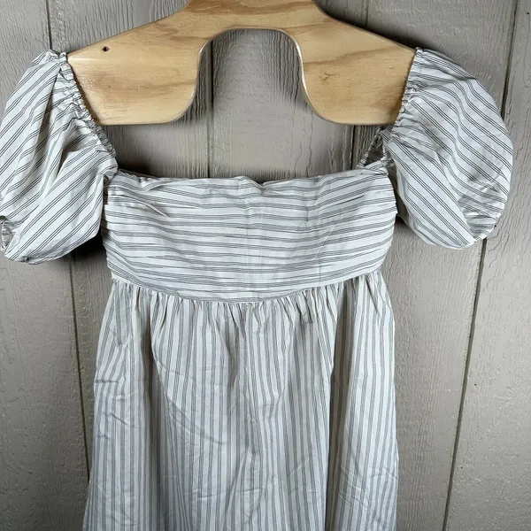 Abercrombie & Fitch Emerson Baby Doll Mini Dress Large Petite Puff Sleeve Stripe - Image 2