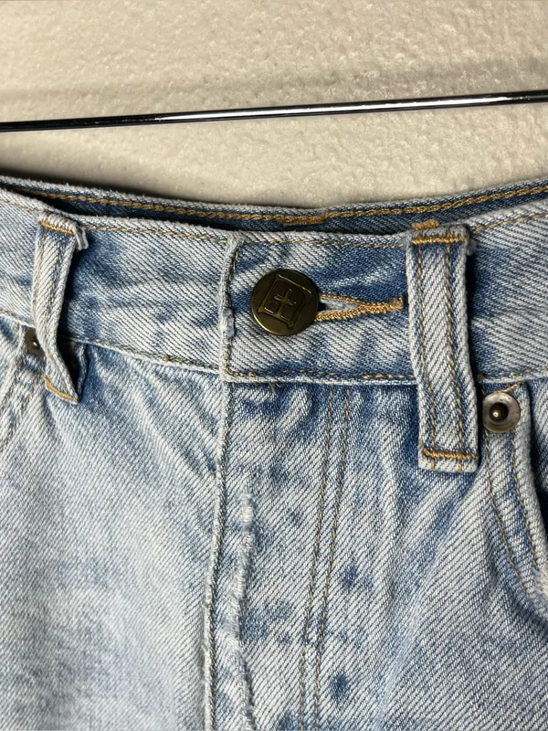 Ksubi Tongue n Cheek Messed Up Sashiko Embroidered Cut Off Denim Short Shorts - Image 5