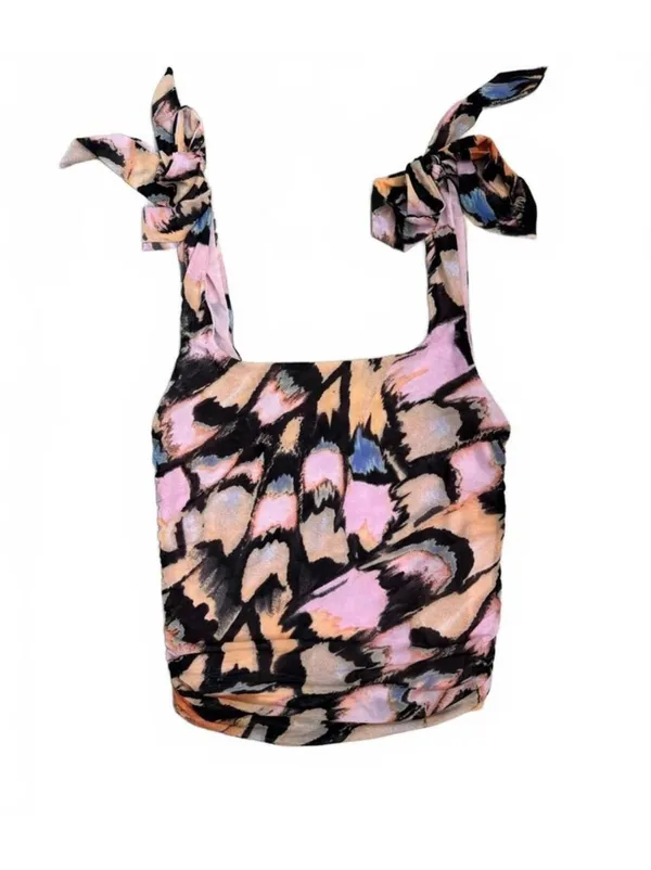 Free People Avenue Print Tank Top Crop Black Small - Image 2