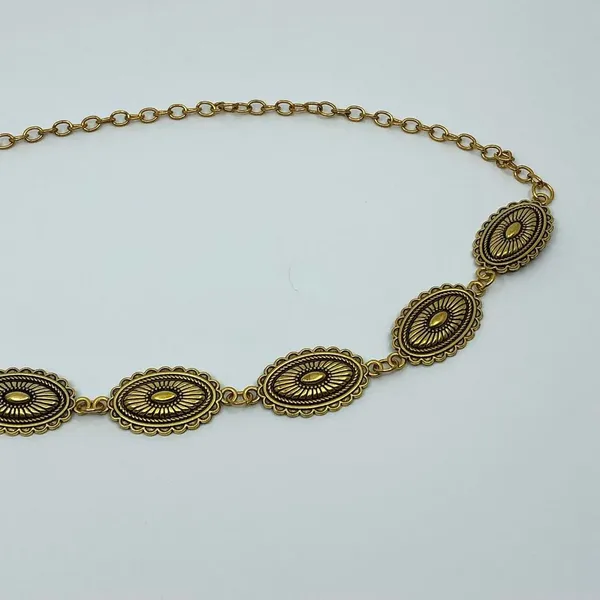 Vintage Y2K Western Gold-Tone Concho Chain Belt, Fits 16–39.5 Inches, X7GA1216 - Image 7