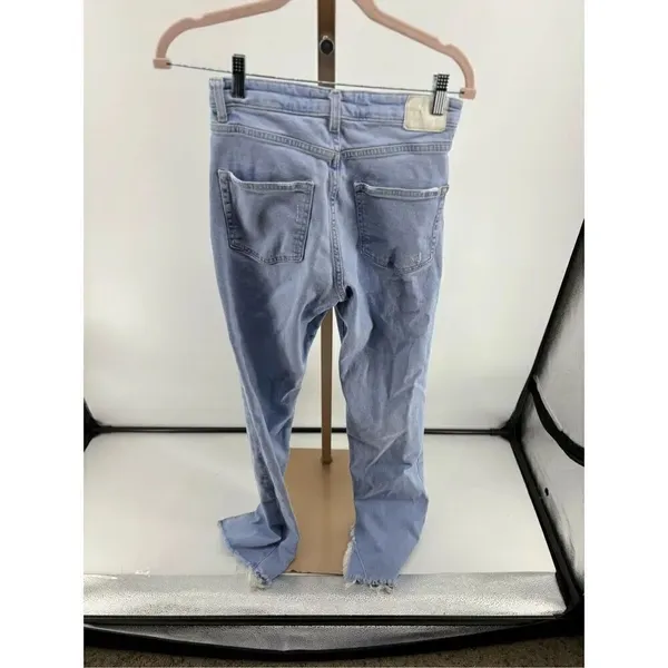 Zara Brono Blue Split Flare Jeans Light Wash Raw Hem Size 4 EUR 36 - Image 6