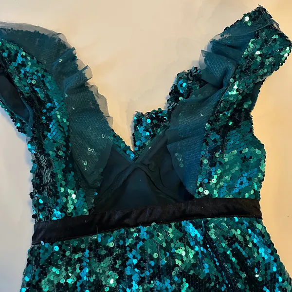 Free People green sequin siren ruffle party dress size 8‎ holiday wedding guest - Image 8
