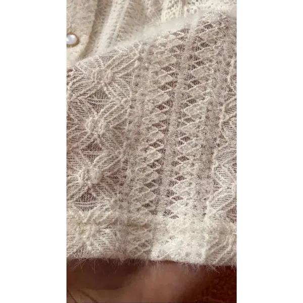 Ivy & Sage Lace Button Blouse Cream Romantic Puff Sleeve Shirt M NWT - Image 6