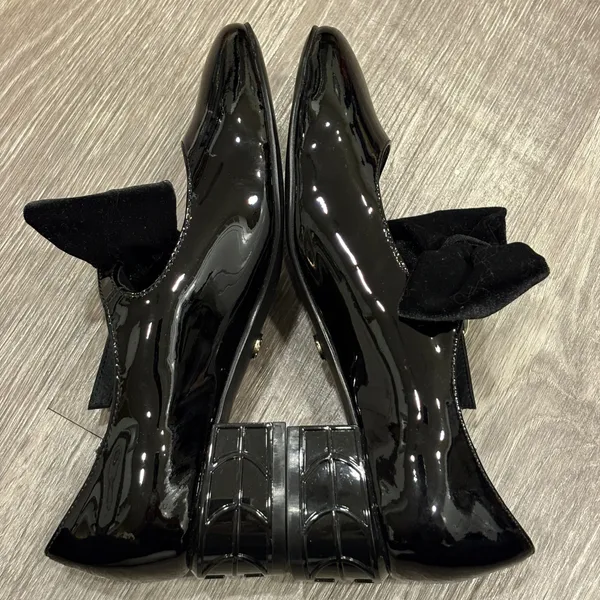 Cecelia Smile Black Patent Leather Velvet Bow Mary Jane Heels 6 Ballet Coquette - Image 6