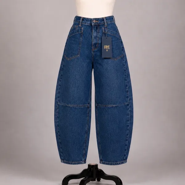 Frye Barrel Jean Medium Wash Floral Laser Etched Wide Leg Denim Pants 12 NEW - Image 11