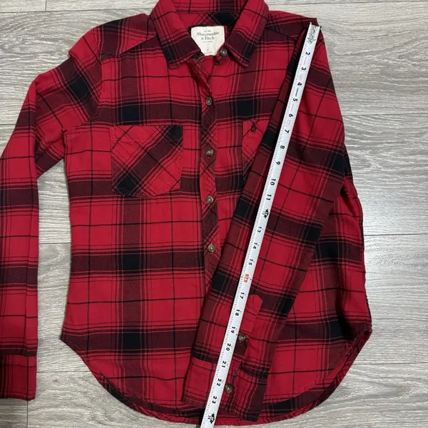 Abercrombie & Fitch Red‎ black Check Plaid Button Down Womans Career Shirt S - Image 12