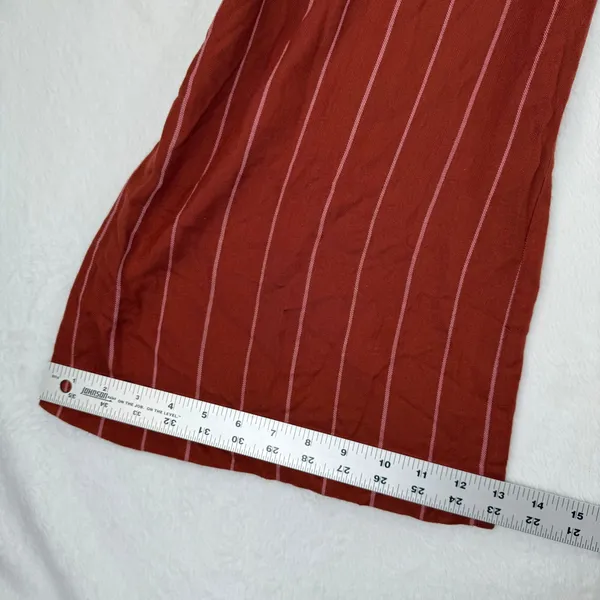 Womens Ruffle One Shoulder Wide Leg Striped Jumpsuit Rust Sz 0‎ XXXS - Image 8