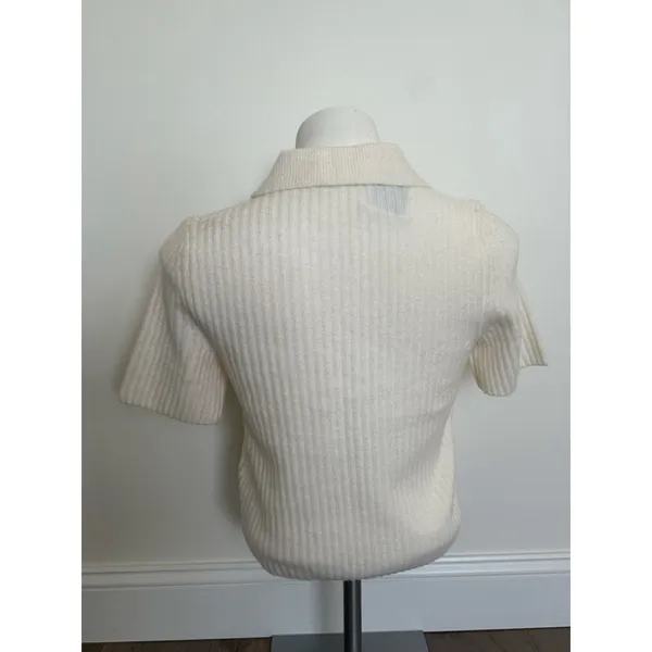 Abercrombie & Fitch Cream Ribbed Button Up Cardigan - Image 4