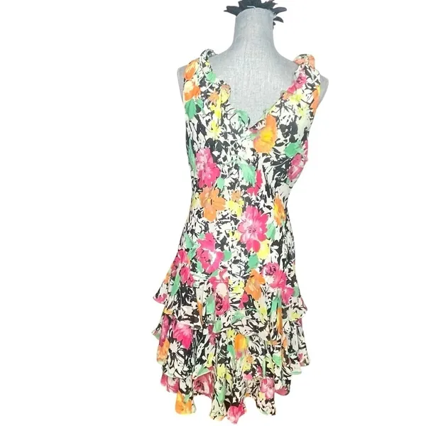 RALPH LAUREN 14P Dress Chiffon Floral Ruffle Midi Y2K Vtg V-Neck Fairy Sundress - Image 4