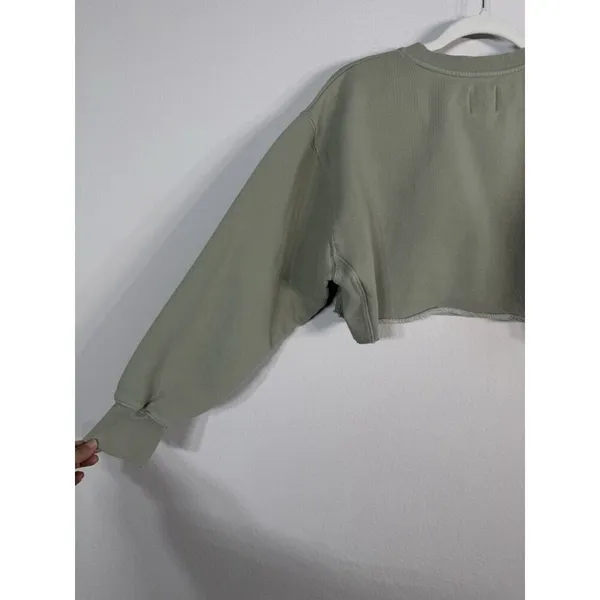 Aritzia TNA Cozy Fleece Boyfriend Cropped Pullover Sweatshirt Green Women’s Sz 2 - Image 9