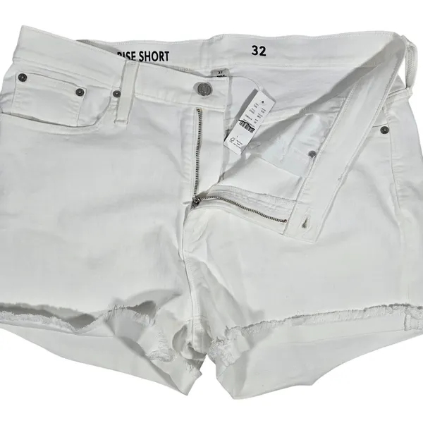 J Crew Mid Rise Short White‎ Denim Cutoff Frayed Hem Size 32 - Image 3