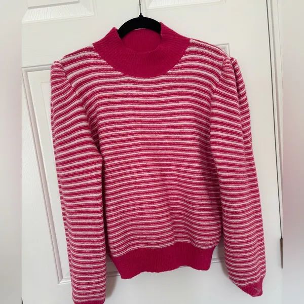 Strut & bolt striped pattern mock neck puff sleeve sweater - Image 2