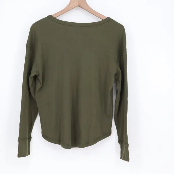 American Giant Luxe Rib V Notch Tee Shirt Womens Medium Olive Green Relaxed Fit - Image 5