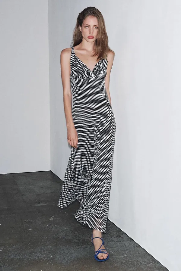 Zara Sleeveless Black & White Polka Dot Maxi Dress - Image 4