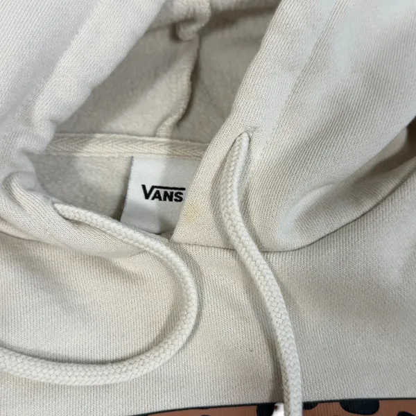 Vans Hoodie Womens Medium Cream Animal Print Checkerboard Fleece Pullover Casual - Image 5