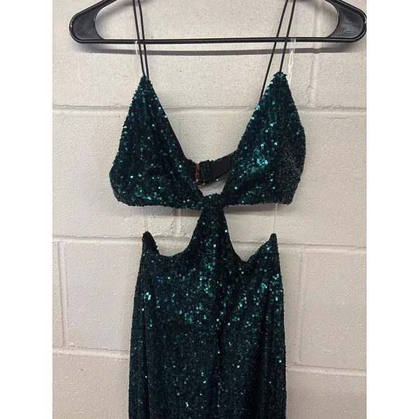 NWT Nookie Sz M Diaz Sequined Cut Out Emerald Sleeveless Side Slit Cocktail Gown - Image 4