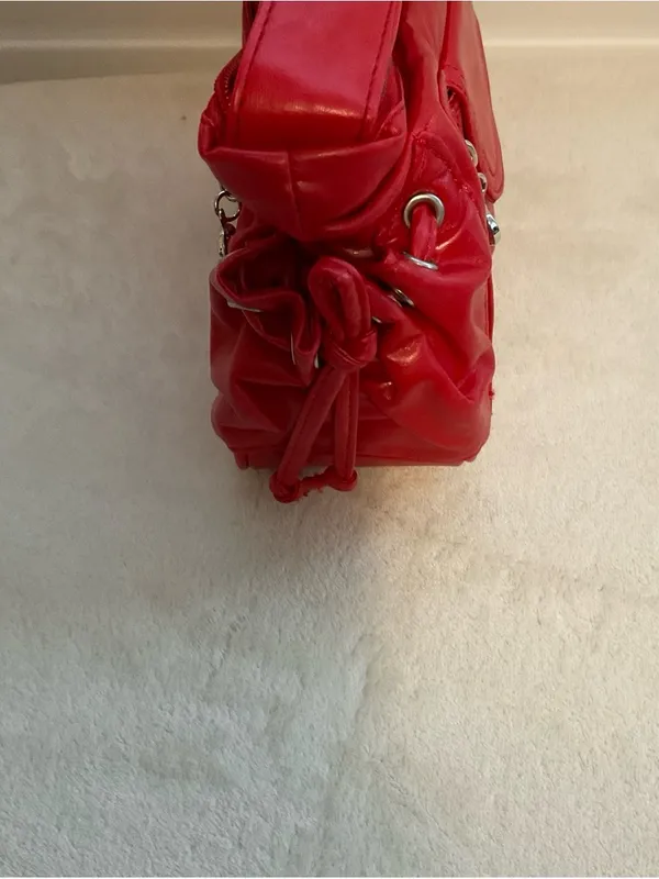 Compact Red Mini Shoulder Bag with Front Zip Pocket - Image 2