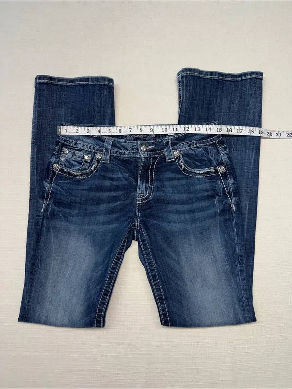 Miss Me Dark Blue Faded Flare Jeans - Image 7