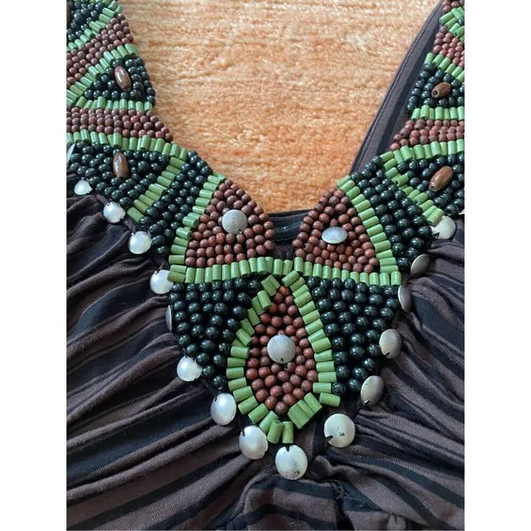 Donna Morgan Boho Women Beaded Brown Tank Top Size 2 - Image 6