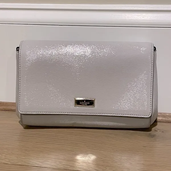 Kate Spade Coated Leather Crossbody Purse / Chain Shoulder Bag, Gray/Purple - Image 14