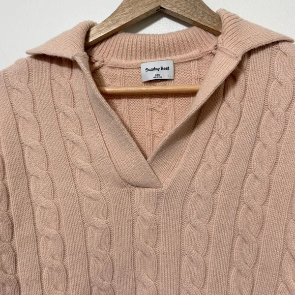 Aritzia Sunday Best Merino Wool Cotton Lottie Cable Knit Cropped Polo Sweater XS - Image 4
