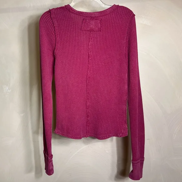 FREE PEOPLE We The Free Womens Roll With It Ribbed Distressed Thermal Shirt|Sz:S - Image 5