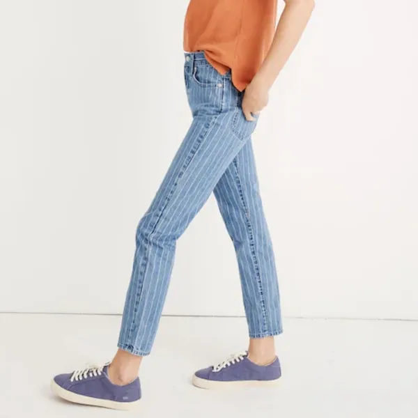 Madewell The Tall Perfect Vintage Crop Jean Pinstripe Blue White Women’s 30T - Image 2