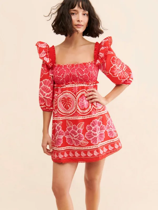 Farm Rio Summer Sunrise Square-Neck Mini Dress - Image 3